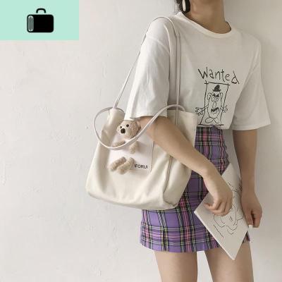 小熊帆布包女大容量包包2020新款网红休闲学生托特包单肩购物袋包NEW LAKE女士单肩包