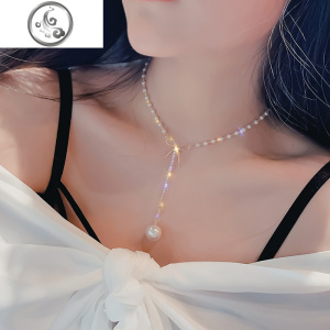 水晶蝴蝶结项链珍珠锁骨链女简约气质脖链choker项圈颈带短款颈链 JiMi 蝴蝶珍珠颈链