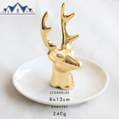 北欧陶瓷首饰架金色戒指托盘珠宝首饰盒项链耳环收纳架桌面收纳盒 三维工匠