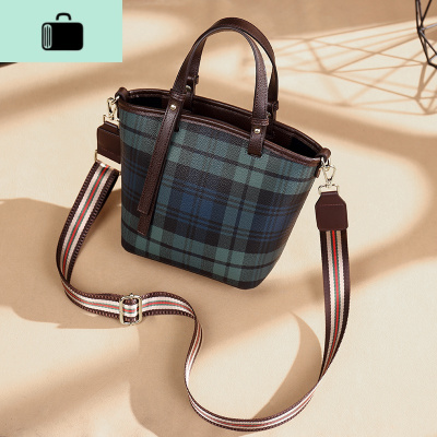 托特包包新款格子女包时尚大容量斜跨包2020洋气手提单肩斜挎大包NEW LAKE 绿色新品女斜挎包