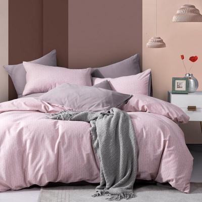 美帮汇全棉磨毛四件套时尚简约风素色床上用品全棉双人床浅豆沙