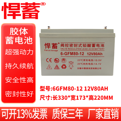 12V80AH太阳能专用蓄电池应急逆变器UPS电瓶直流屏EPS通信6GFM80-12