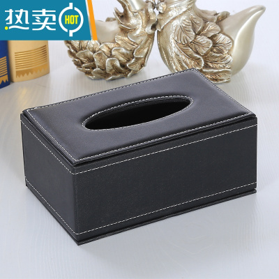 敬平酒店皮质纸巾盒欧式创意餐厅纸抽盒 办公室简约餐巾纸盒定制logo 黑色中盒