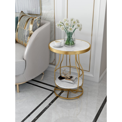 森美人北欧轻奢大理石边几现代简约客厅沙发角几圆桌子意式铁艺小茶几