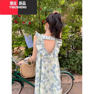 YIBUSHENGDIAMOND◆小飞袖设计感碎花裙露背温柔度假风出游吊带海边连衣裙