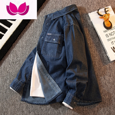 七斓牛仔衬衫男长袖日系复古ins潮牌高级感男士工装休闲衬衣潮流外套