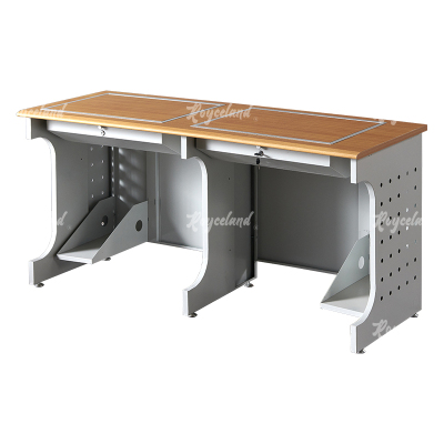 洛诗莲 (RoyceLand) 隐藏式翻转电脑桌培训桌教室机房多媒体学习桌办公桌D款双人位黄榉色