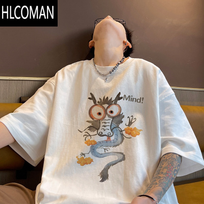 HLCOMAN短袖T恤男士夏季2025新款国风印花潮流潮牌宽松半袖圆领体恤