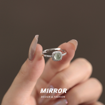 925纯银蓝冰翡翠戒指女指环尾戒个性简约轻奢时尚小众设计送女朋友老婆情人节七夕生日礼物