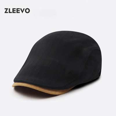 简约复古英伦风纯色前进帽时尚文艺贝雷帽百搭男女画家帽撞色条纹