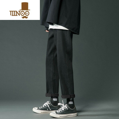 YANXU牛仔裤男款直筒宽松夏季潮牌黑色裤子男士薄款小脚修身休闲长裤男