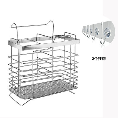 不锈钢筷子筒家用筷子桶厨房挂式餐具勺子收纳盒筷子笼沥水架 敬平 加厚方形+2挂钩筷笼