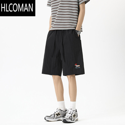 HLCOMAN美式速干腊肠狗刺绣短裤男夏季薄款潮牌宽松透气休闲运动五分裤子