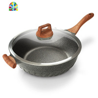 无涂层锅炒锅电磁炉燃气灶适用家用煎锅炒菜锅炖锅 FENGHOU [一木一石款]32cm电磁通用+防溢盖+可变手柄