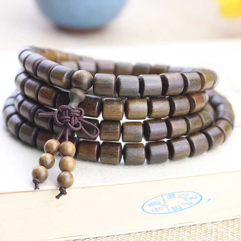 天然实木绿檀手串108颗佛珠桶珠8MM男女手链檀香木自然香见光变绿送女朋友老婆情人节七夕生日礼物