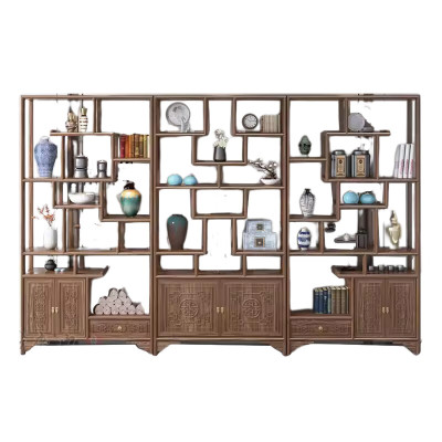 戴劲 博古架多宝阁茶叶架子新中式客厅办公室隔断置物架 三联博古架