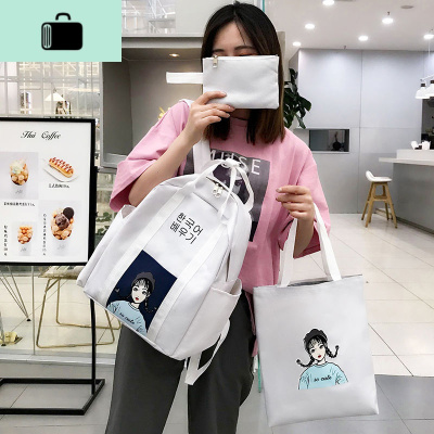 手提书包女学生韩版防水帆布印花ins校园双肩包男女通用时尚百搭NEW LAKE