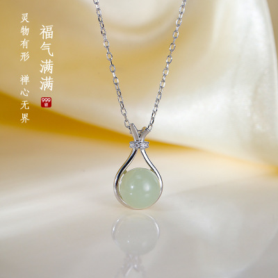 s999足银和田玉钱袋项链2024新款国风新中式小众锁骨链女批发送女朋友老婆情人节七夕生日礼物