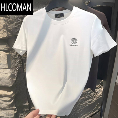 HLCOMANt恤男2024新款高端男士纯色半袖打底衫时尚轻奢圆领短袖T恤潮