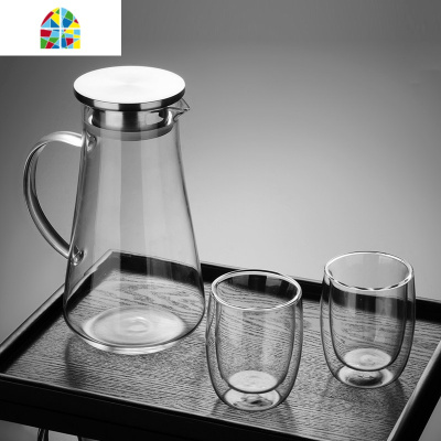 家用冷水壶玻璃耐热防爆大容量水瓶套装凉水杯过滤泡茶壶花茶欧式 FENGHOU 高山壶[1600毫升]+6高山杯+1凉水壶
