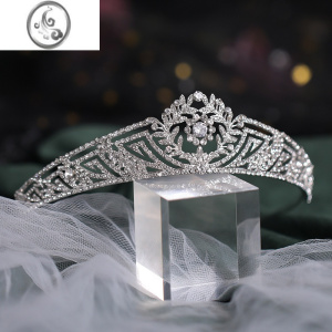 JiMi新款欧美巴洛克皇冠新娘头饰简约合金水钻高级结婚婚纱公主王冠 HG674
