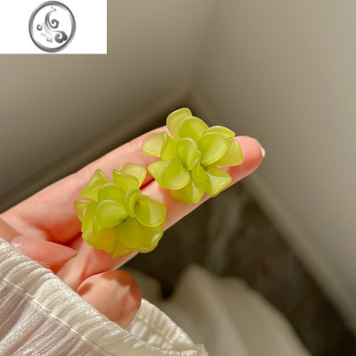 JiMi田园风山茶花白色蚊香盘耳夹女无耳洞森系小众设计感花朵气质耳饰