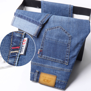 老爺車(LAOYECHE)男士冬季牛仔裤男冬天厚款中年商务长裤直筒宽松裤子