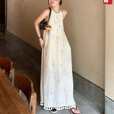 新中式国风复古夏季连衣裙长裙气质度假无袖休闲宽松中长款裙子潮