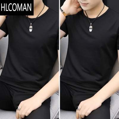 HLCOMAN夏季短袖t恤男士大码纯黑色打底衫简约上衣服学生半袖圆领体恤潮T
