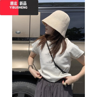YIBUSHENG法式小众独特正肩短袖t恤女季修身显瘦短款甜辣小上衣2024新款