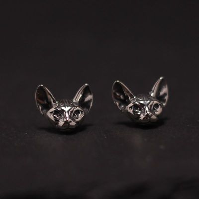 养耳洞新款耳钉女纯银小简约耳饰耳环睡觉免摘手工厚实猫斯芬克斯送女朋友老婆情人节七夕生日礼物
