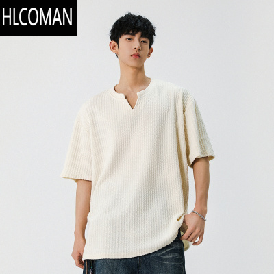 HLCOMAN韩系高级感短袖t恤男士新款小清新潮牌宽松休闲五分体恤