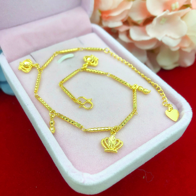 新款沙金镀金24K脚链女皇冠水滴百搭沙金饰品脚链可调节久不掉色送女朋友老婆情人节七夕生日礼物