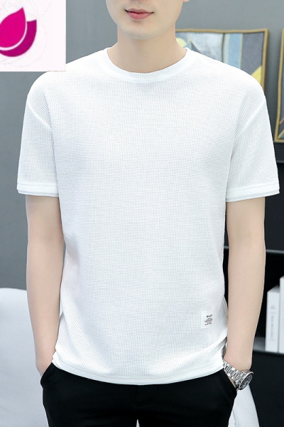 七斓短袖t恤男夏装日系简约纯色休闲体恤宽松潮流修身华夫格衣服夏季
