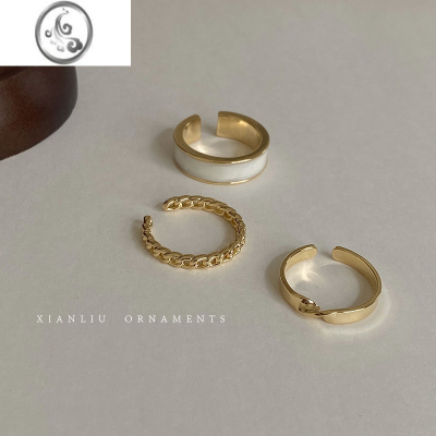 JiMi时尚个性套装组合素圈食指戒指女ins潮复古冷淡风开口可调节指环