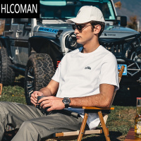 HLCOMAN 230G男士短袖T恤潮牌刺绣白色半袖夏季男生体恤潮