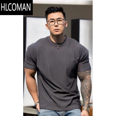 HLCOMAN夏季新款短袖男高级感肌理垫肩收袖显大速干健身运动短T