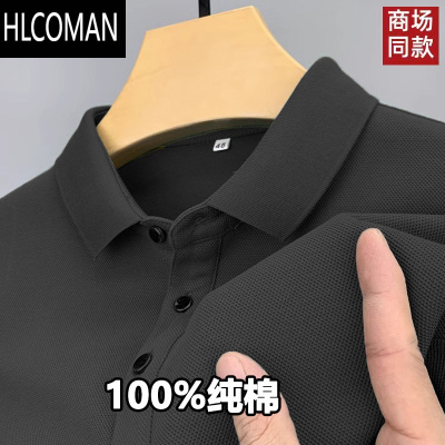 HLCOMAN男士夏季短袖T恤商务翻领半袖体恤中年休闲宽松衫男