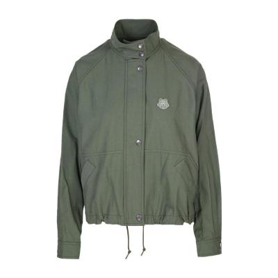 高田贤三(Kenzo)军绿色短款夹克女式高领老虎图案抽绳下摆户外休