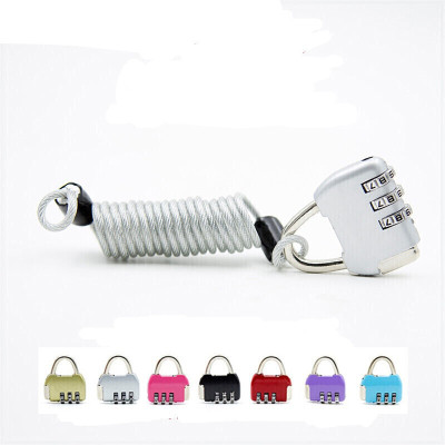 汐岩钢丝绳 密码锁 车衣服火车行李车防盗钢丝绳带锁绳+锁 银色弹簧绳1米+锁