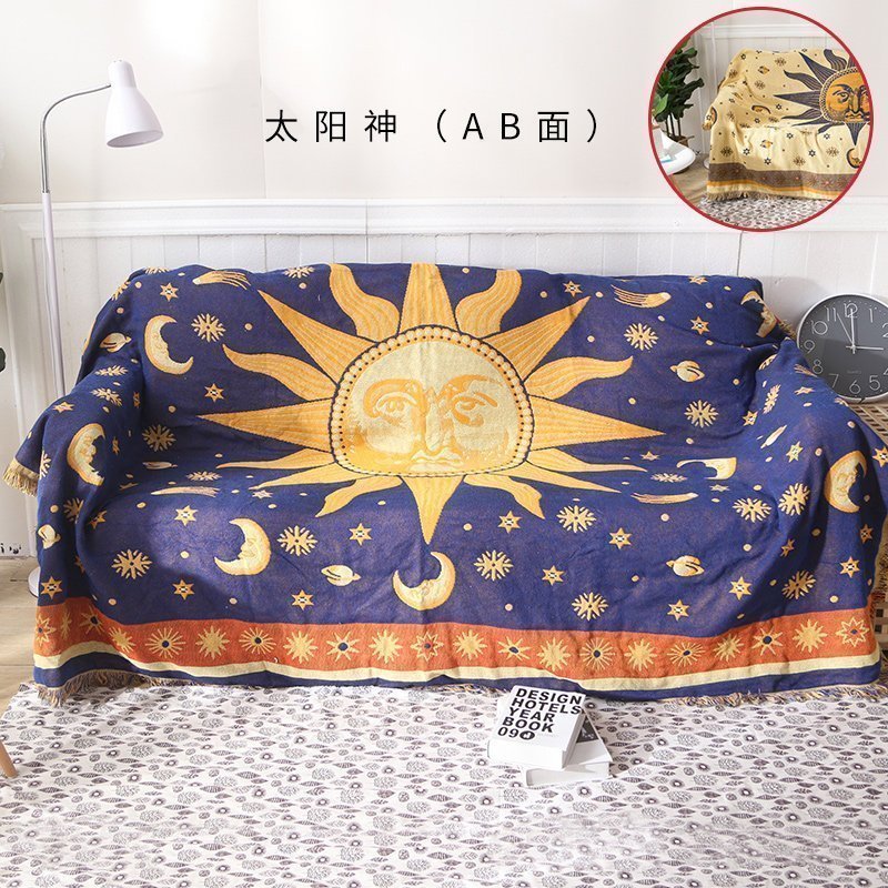 家柏饰(CORATED)沙发巾全盖布北欧沙发垫套毯冬季加厚弹力通用懒人沙发罩 太阳神(AB面) 130*180