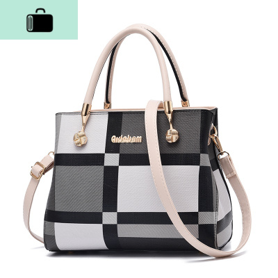 手提包女2020上新款气质单肩包女时尚拼色格纹斜挎包女大容量2019NEW LAKE女斜挎包
