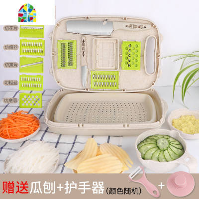 厨房多功能洗菜盆切菜板切丝器削土豆丝刨丝器水果削皮刀家用刀具 FENGHOU 粉色缕空式洗菜盘刨丝切菜器 6-8