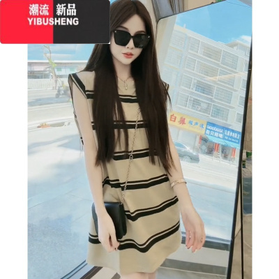 YIBUSHENG无袖条纹连衣裙女季2024新款宽松显瘦设计感小众气质小个子裙子