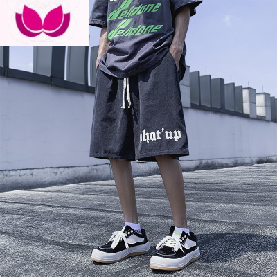 七斓短裤男夏季薄款韩版潮流美式嘻哈国潮高街发泡印花休闲直筒五分裤
