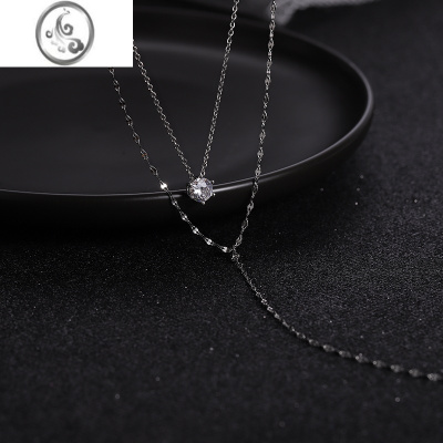 JiMi925银银闪钻双层流苏项链女高级设计感小众2023年新款气质ins