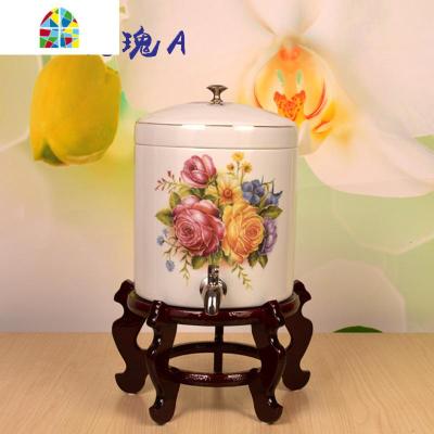 凉水壶陶瓷冷水壶小瓷水缸茶壶果汁壶带水龙头防爆可高温小号欧式 FENGHOU 3.5L玫瑰A+304不锈龙头