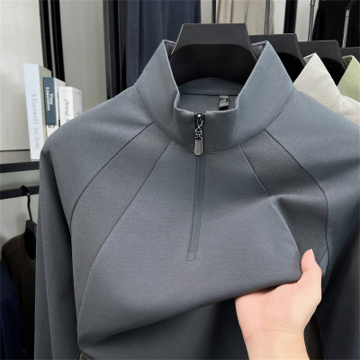 棉质半拉链立领长袖T恤男秋季新款日常休闲打底男士卫衣
