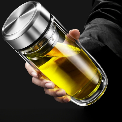 [补贴10%]大容量鹅蛋杯双层玻璃杯男女加厚隔热便携水杯车载茶水分离泡茶杯