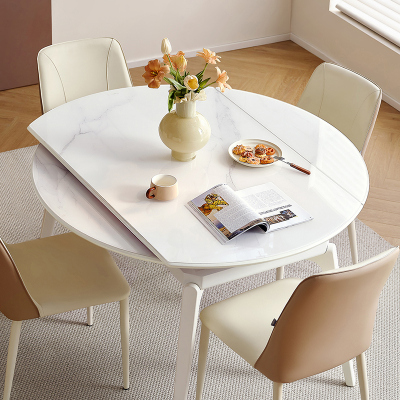 全友家居 现代简约可伸缩折叠圆餐桌钢化玻璃台面餐厅吃饭桌子